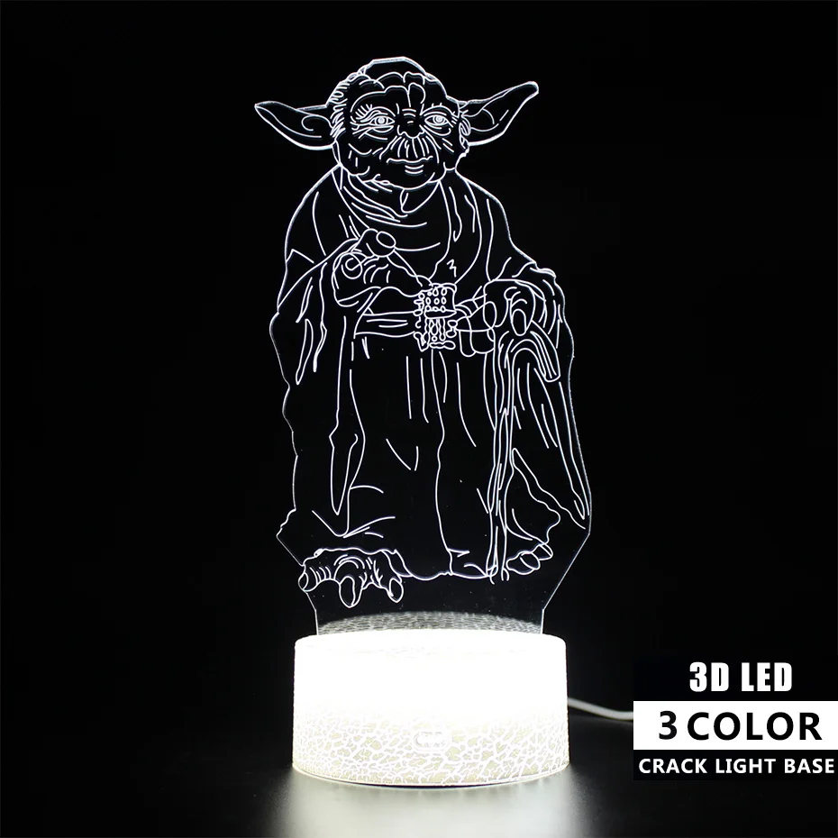 Star Wars Kids Sleep Light RGB 3d Yoda Master Remote Control Table Lamp Party Decoration Nightlight Illusion Projection Light
