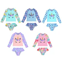 Girls Summer Printed Swimsuits Children Toddler Long Sleeve Tops Briefs Bikinis Set Bathing Suits Beachwear Swimwear 4-16 Years 2