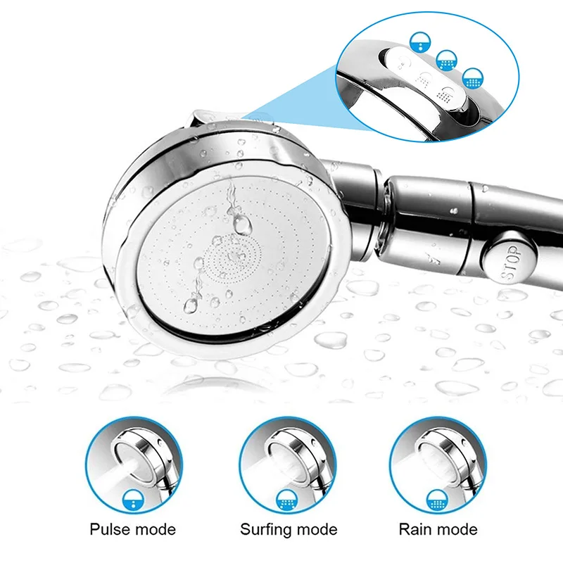 

New Handheld Shower Head High Pressure Chrome 3 Spary Setting with ON/OFF Pause Switch Water Saving Adjustable Luxury Spa Detach