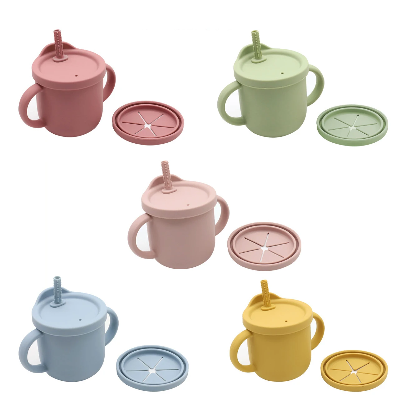 New Baby Silicone Tableware Set Dining Plate With Sucker Antislip Saucer Bowl Bibs Spoon Fork Sippy Cup Kids Training Dishes