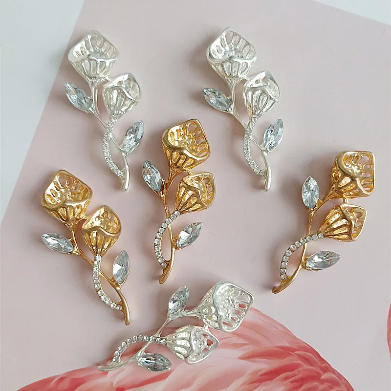 

10pcs 22*50mm Fashion Metal Alloy Crystal Silver KC Gold Branch Leaf Connectors Charm DIY Jewelry Accessories