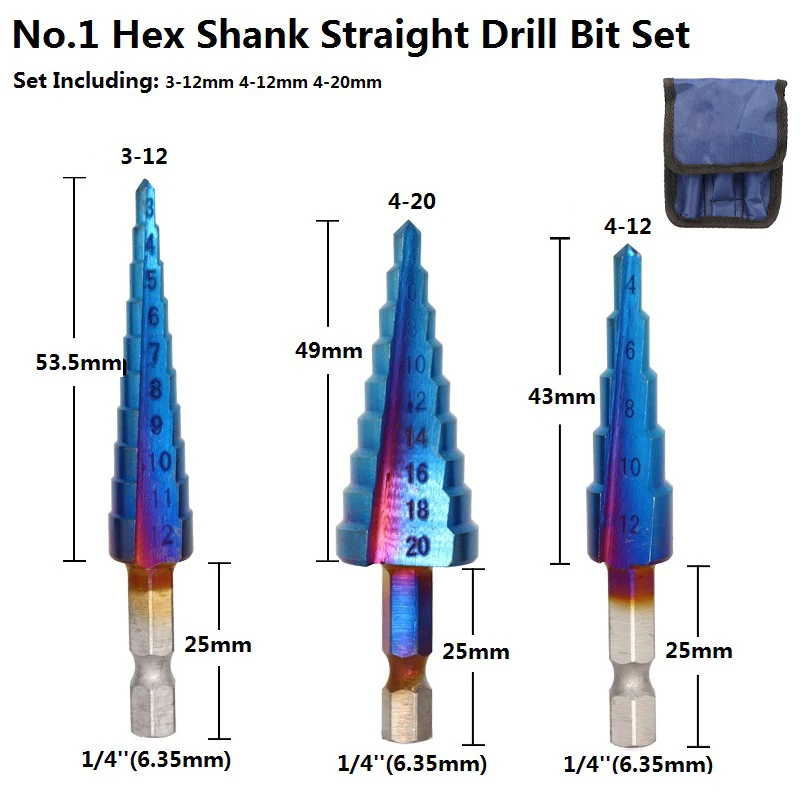 XCAN 4-32 мм HSS Nano с синим покрытием Ступенчатое сверло для сверления электроинструментов Металл Высокоскоростная сталь дерево Дырокол шаг конусное сверло - Цвет: 3pcs No.1 Set