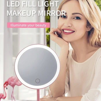 

Desktop round luminous can carry outdoor LED fill light makeup mirror table mirror hand mirror can touch natural white light mak