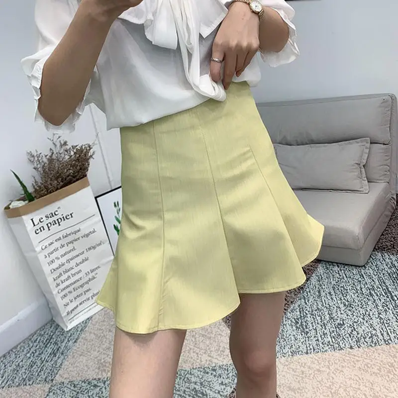 DSstyles женская летняя однотонная плиссированная юбка средней длины с антибликовым покрытием Повседневная простая юбка с высокой талией