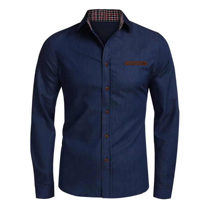 Мужские лацканы Slim Fit сплошной цвет карман бизнес с длинным рукавом одной пряжкой Осень Повседневная Блузка
