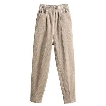 

Autumn Winter New Solid Color Corduroy Harem Pants For Women Fashion Casual High Waist Straight Pants With Pocket