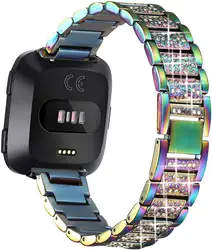 Elegant Diamond Bling Stainless Steel Watch Band - Fitbit Versa 3 (Multicolor)