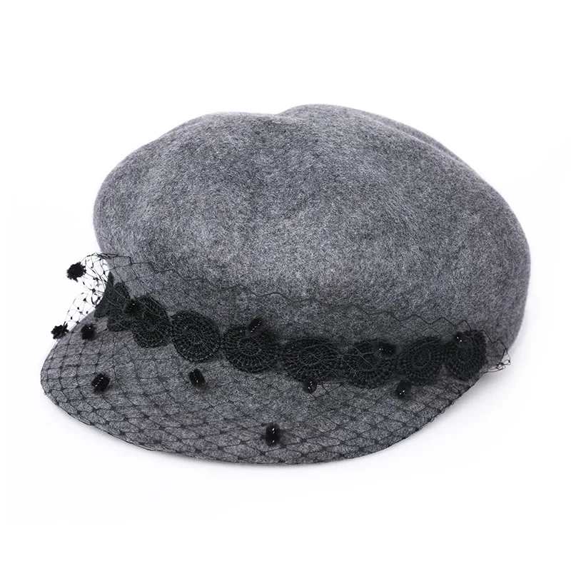 Grey lace Джокер серый Fedoras кепка газетчика осень/Зимняя шляпа для женщин Восьмиугольные шапочки художника малярные шляпы берет с пуговицей Кепка шопинг путешествия одежда - Цвет: Grey lace