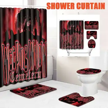 

9 Type Halloween Style Bathroom Decoration Shower Curtain+Floor Carpet Bath Mat+Toilet Seat Cover