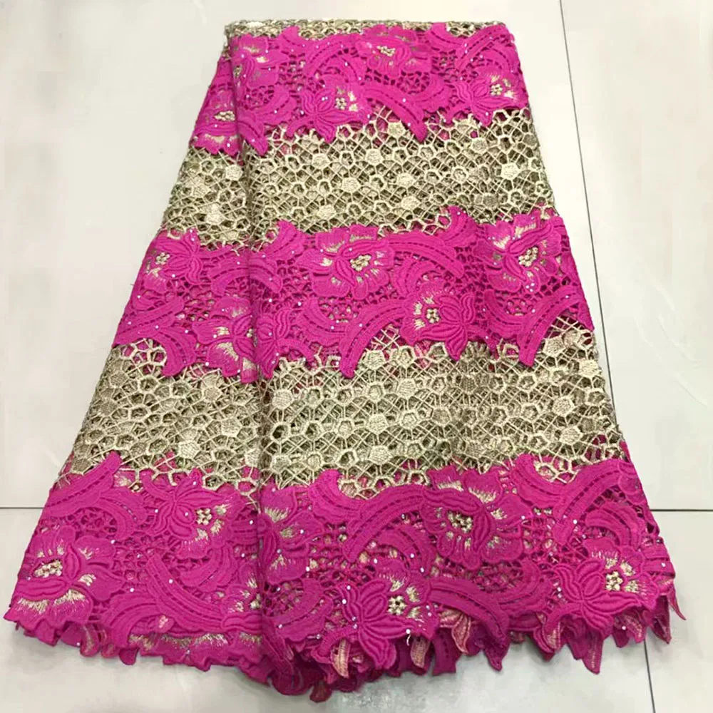 

Latest Guipure Lace fabric Embroiderey African Lace Fabric Fuchsia high quality Water soluble Fabric for Nigeria Wedding Dress