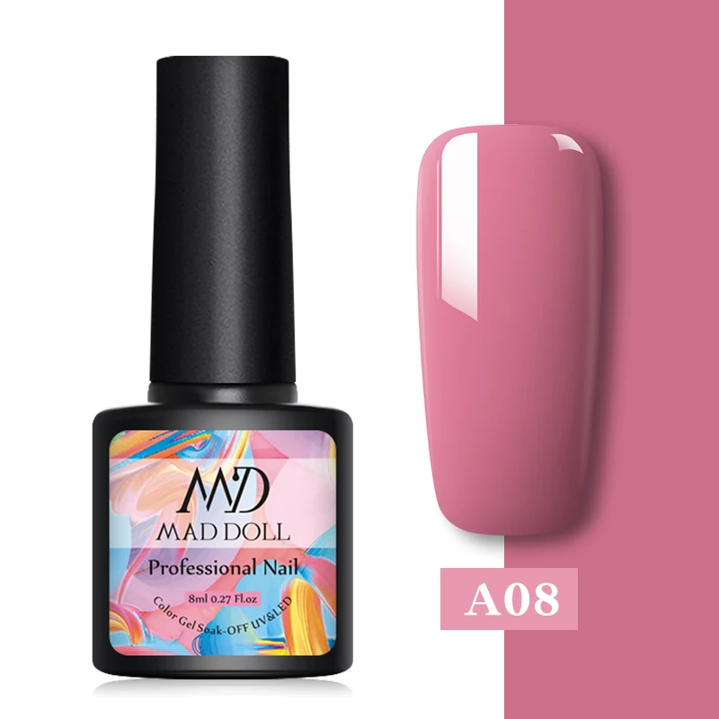 A08 MAD DOLL 1 бутылка 8 мл мерцающие частицы Гель-лак для ногтей красочные Блестящие Блестки длительное впитывание УФ Гель-лак для ногтей - Цвет: A08