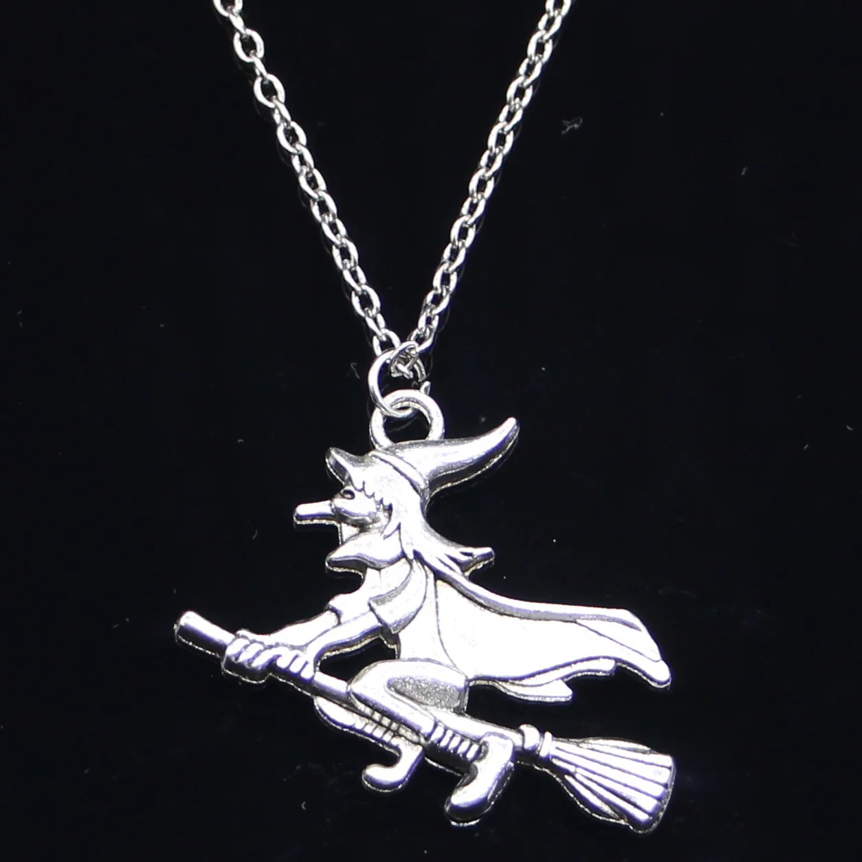 

New Fashion Necklace 36x34mm witch on broomstick halloween Silver Pendants Short Long Women Men Colar Gift Jewelry Choker