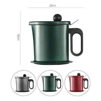 

Kitchen Storage Oil Strainer Grease Pot 1.7l Aluminum Oil Storage Can Container With Fine Mesh Filter Dust Lid Anti Slip Plate