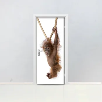 

Home Decoration 3d Door Sticker Self Adhesive Animal Monkey Renew Printing Wall Artwork PVC Waterproof Wallpaper Paste Pictures