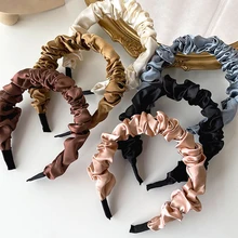 

INS Stylish Temperament Satin Headband Solid Color Hair Hoop Bubble Pleated Korean Style Headband Simplicity Hair Hoop