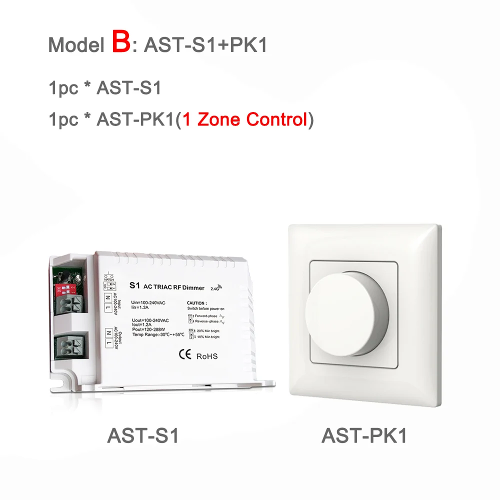 Model B AC Triac диммер 220V 230V 110V RF 2,4G беспроводной пульт дистанционного управления Smart wi-fi-регулятор светодиодного освещения переключатель для одного цвета затемняемый Светодиодный светильник S1 - Цвет: Model B