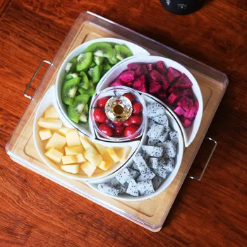 

Ceramic snack plate platter wood plate friut tray dust-proof can put living room snack platter MJ1013