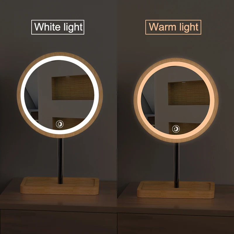 Günstig Holz Desktop LED Make Up Spiegel 3X Vergrößerungs USB Lade Einstellbar Hell Diffuses Licht Touchscreen Schönheit Spiegel