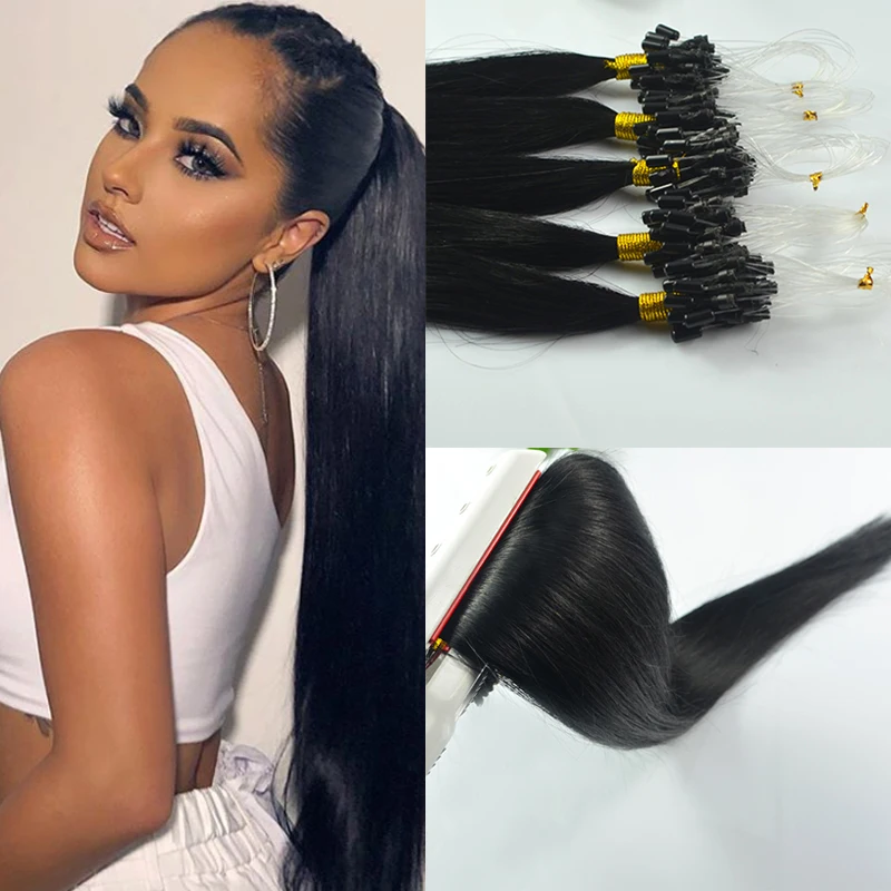 Peruvian Straight Micro Ring Hair Extensions 1g/s #613 Remy Blonde Brown Micro Bead Loop Human Hair Extension 12-26inch