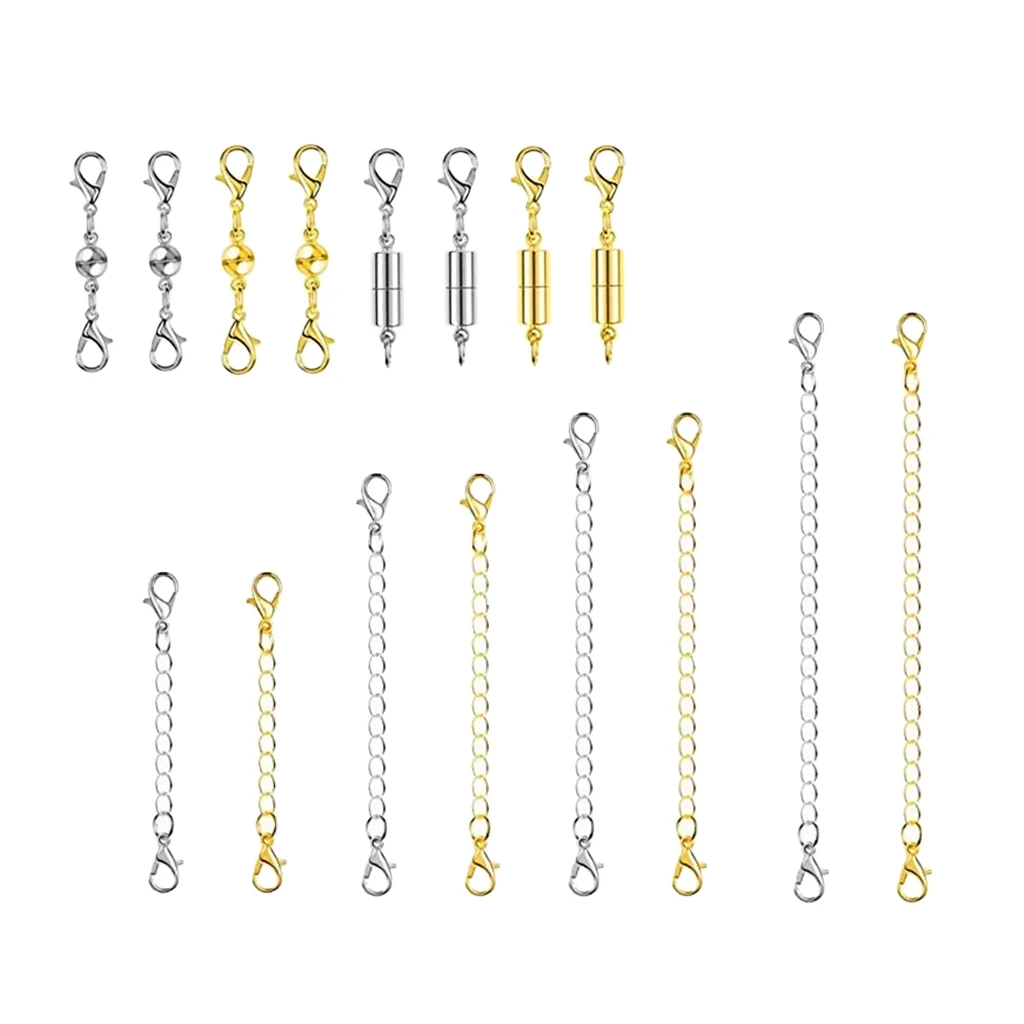 16x Gold & silver color Tone Necklace Bracelet Extender Chain With Magnetic Clasps 16x Gold & silver color Tone Necklace Bracelet Extender Chain With Magnetic Clasps