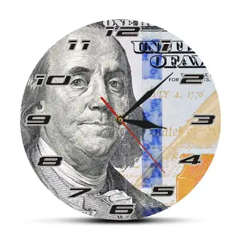 

Benjamin Franklin One Hundred Dollars Money Design Wall Clock Money Art New 100 Dollar Bill Wall Watch Gift for Entrepreneur