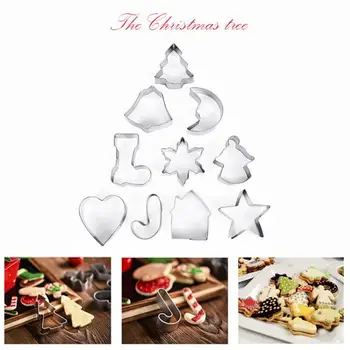 

10pcs Set Cookie Cutter Christmas Series Metal Biscuit Fondant Mold Kitchen DIY Baking Tool Cake Decor Mould Bakeware