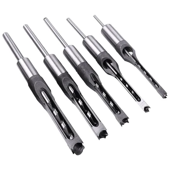 

5Pcs Square Hole Drill Bit Hole Saw Mortising Chisel Drill Bit Tool Set 1/4inch 5/16inch 3/8inch 2/5inch 1/2inch