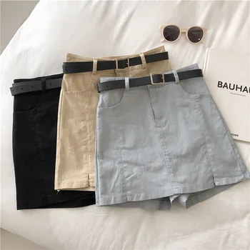 

solid high waist women skirts 2020 summer new pocket A-line female lady casual all match mini skirts top quality