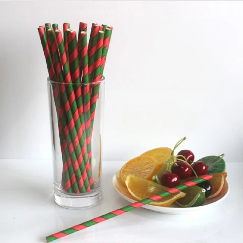 100pcs Stripe Paper Straw Disposable Drinking Straw Biodegradable Straw Christmas Birthday Party Decorations Kids Party Supplies