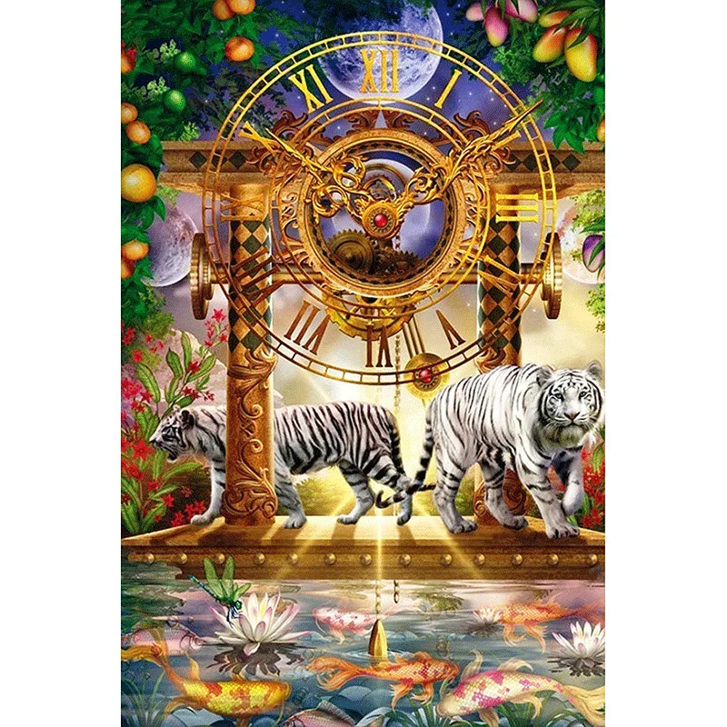 

DIY Diamond Painting 5D Clock Tiger Resin Full of Crystals Amazon Wish AliExpress Cross Border Large Amount Favorably