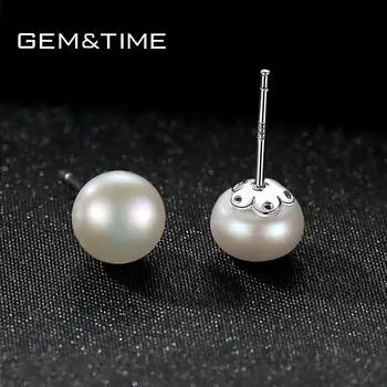 

Gem&Time Brand Freashwater Pearls Beaded Stud Earrings 925 Sterling Silver Charm Earrings Bridal Wedding Earrings Jewelry FE0324