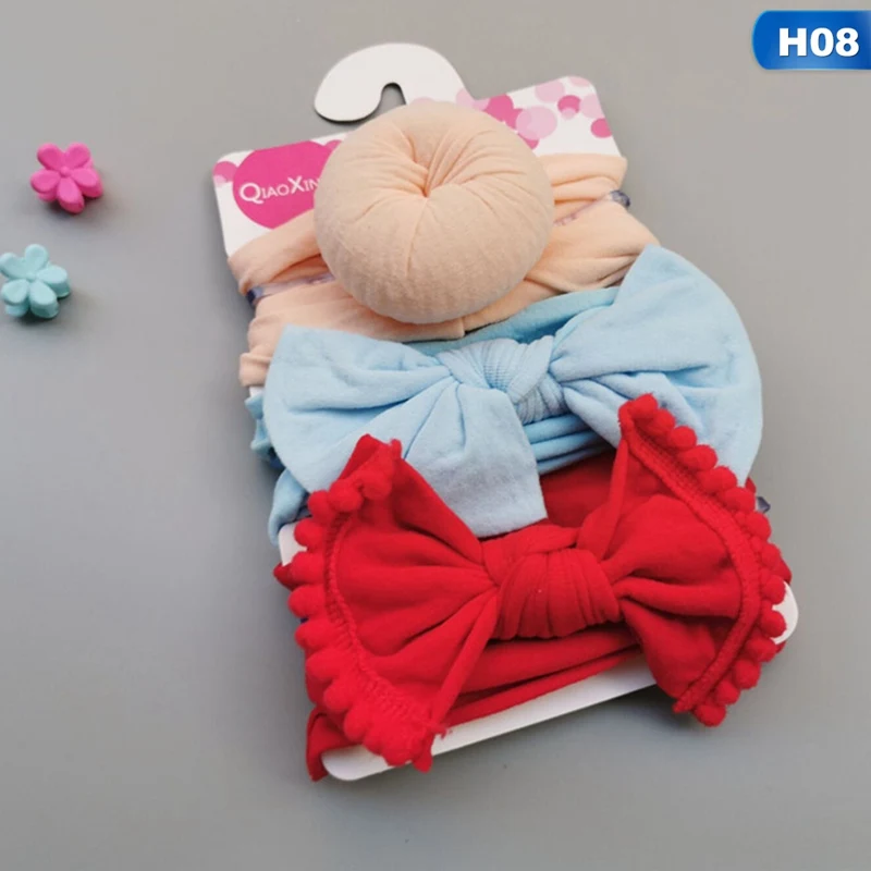 Новинка года, комплект из 3 предметов, однотонная нейлоновая повязка на голову, повязка на голову с бантом для милых, Детские волосы для девочек, повязка на голову для девочек, детская мягкая хлопковая повязка на голову - Цвет: 8