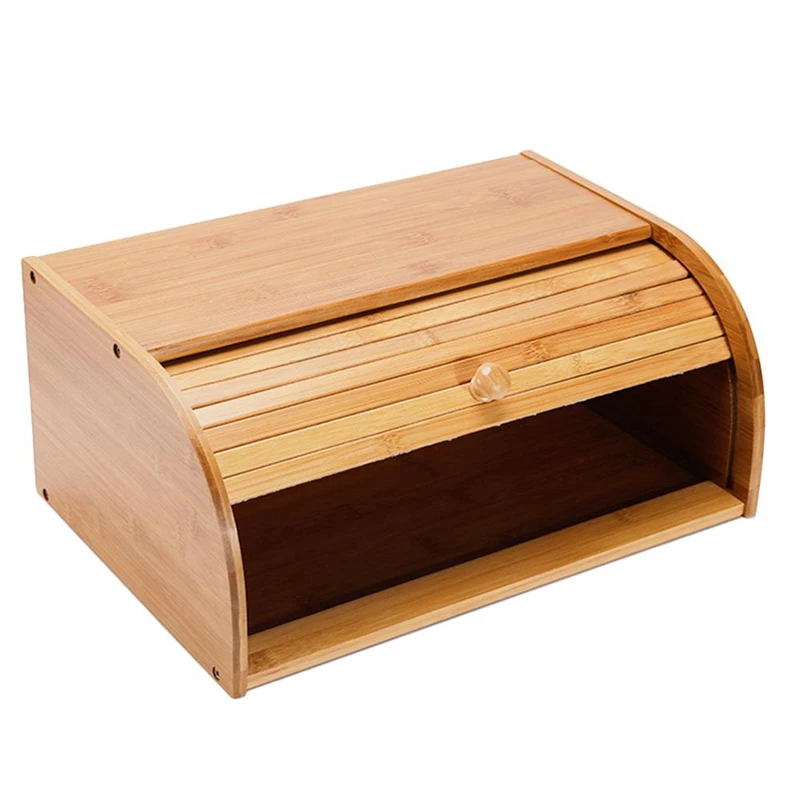 

40x27x17CM Natural Bamboo Bread Rack Food Storage Container Kitchen Roll Top Bread Storage Box Kitchen Supplies