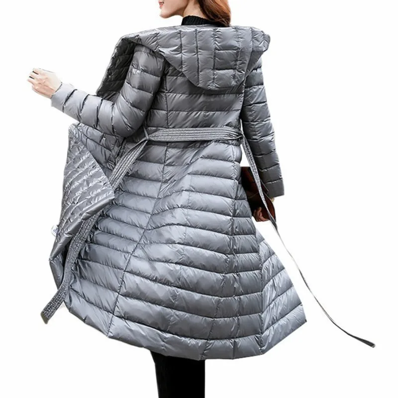 Зимнее пальто с гусиным пером длинное тонкое 2019 ультралегкий пуховик из белого