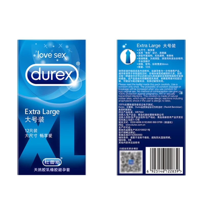 Durex Condoms XL 56mm Extra Large More Lubricant Thin Fitter Sex Toys Sleeve for Penis Cock Goods For Adults Intimate goods 5