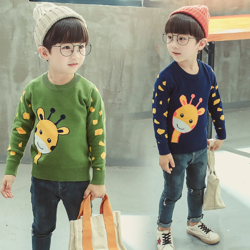 Autumn BOY'S Cartoon Sweater Crew Neck Male Baby Yarn Knit Low Waist Jersey Coat Childrenswear