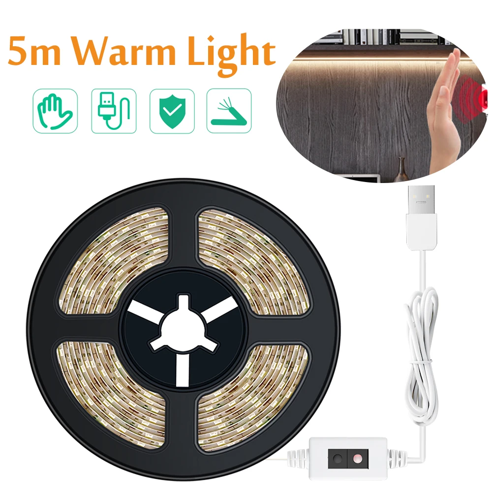

5m Hand Sweep Sensor Light With LED2835 Waterproof Light With USB Infinite Dimming Wardrobe Cabinet Bed Bottom Lighting Belt