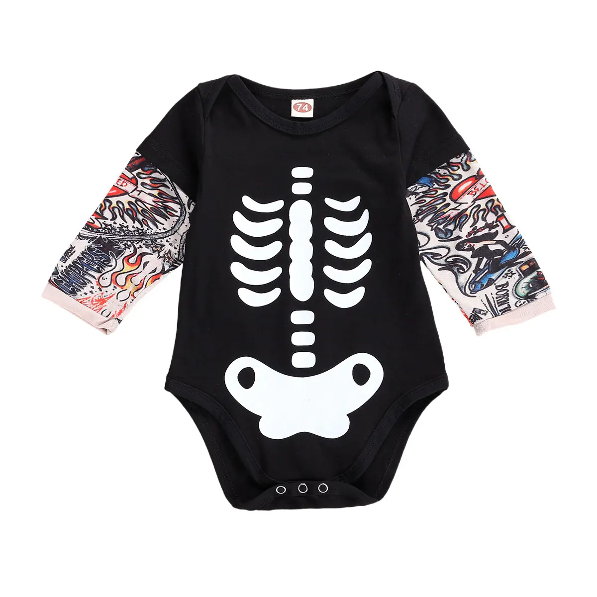 2020 New Hot Halloween Costume Newborn Baby Skeleton Print Romper Long Sleeve Romper for Baby Girls Boys одежда для новорожденых