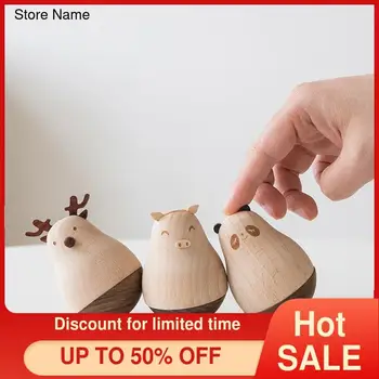 

Creative Wood Craft Figurine Tumbler Household Decoration Office Desk Decor Decompression Elk Penguin Animal Ornament