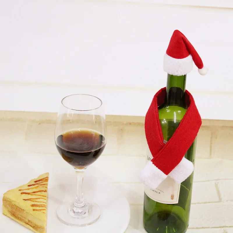 2Pcs/Set Christmas Wine Bottle Cover Set Santa Claus Bottle Decor Hat Lovely Creative Home Hotel Xmas Party Table Decor christmas decorations