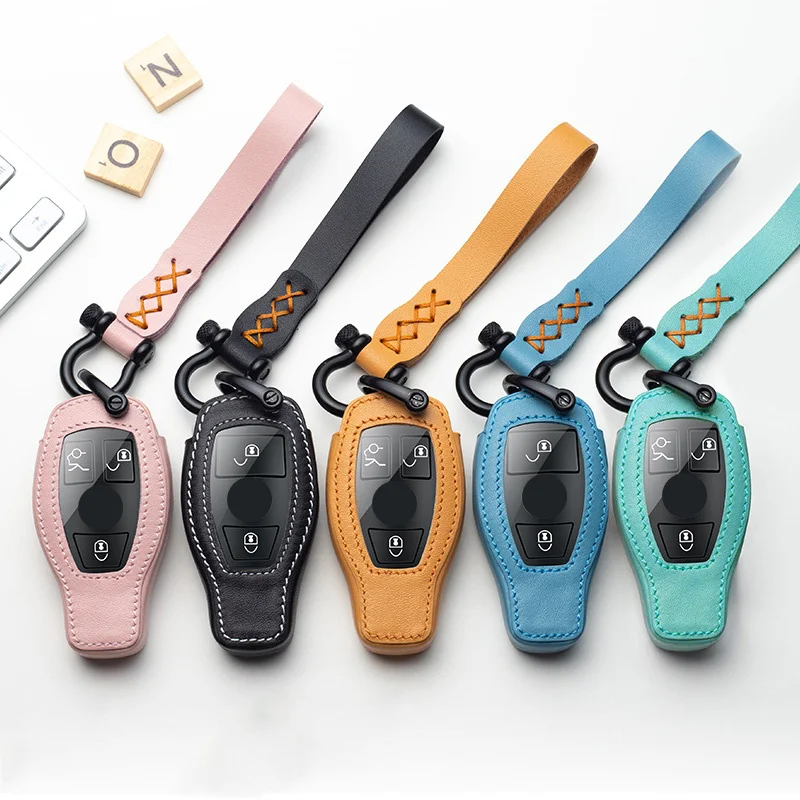 

Leather Car Key Cover Case Shell Bag Protective Key Ring For Mercedes Benz C Class W205 GLC GLA Car Accessories Protection