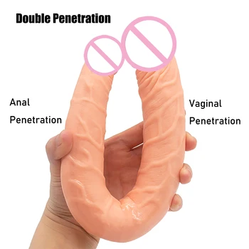 Overlength Double Dildos Soft Double Headed Penis Realistic Phallus Double Penetration Vagina and Anus Sex Toys Erotic Dick 6