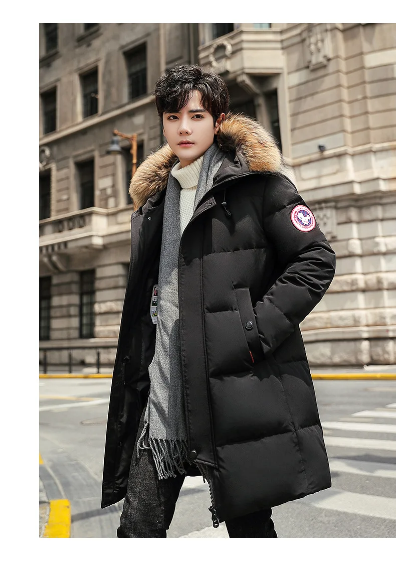 Стиль корейско-Стиль толстые Для мужчин куртка-пуховик для девочки Slim Fit Большой Размеры молодежная мода вниз куртка Для мужчин среднего длинное пальто