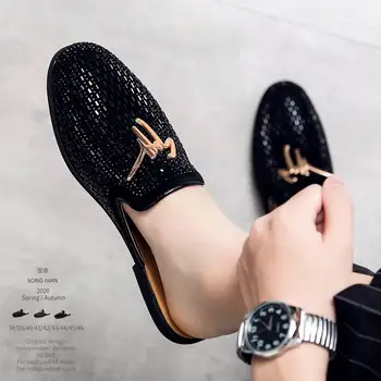 

New men's pointed shoes, shoes drag two wear personality casual shoes, patent-leather cool surface trend shoes, fashion stripes