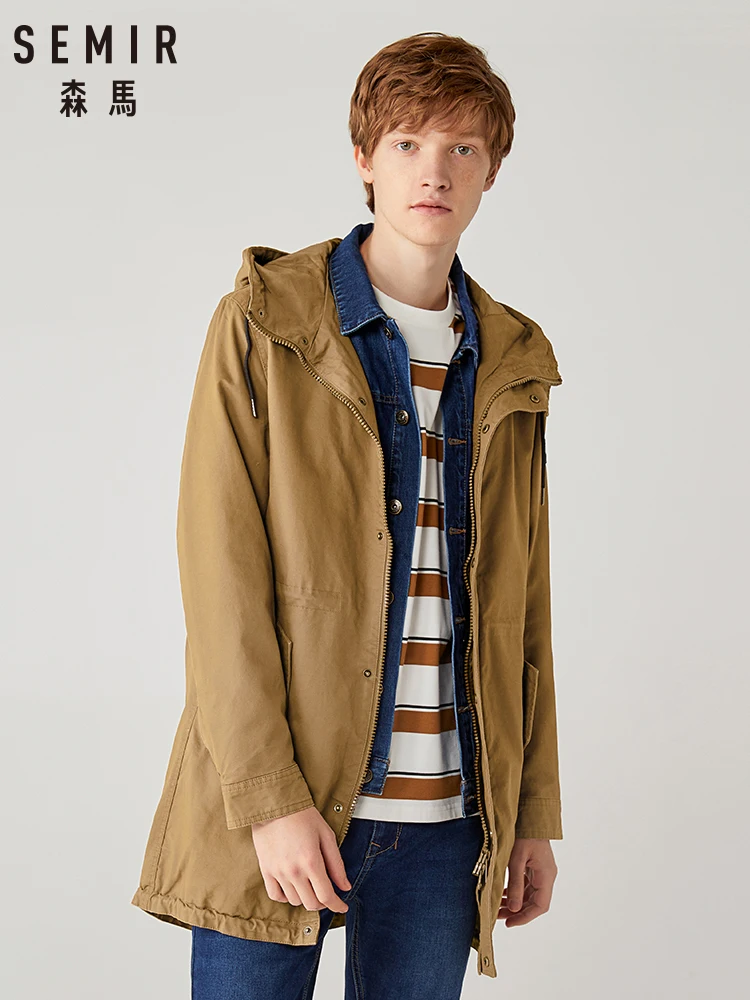 

Semir Windbreaker Men Fashion Long Drawstring Waist Top Personality Patchwork Embroidered Men Hooded Jacket Teen