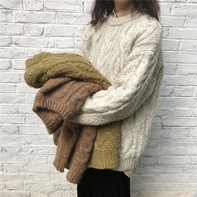 

Women's Autumn Winter Korea Style Round Neck Long Sleeve Knitting Sweater Pullover Minimalism Style Female Office Lady Sweater