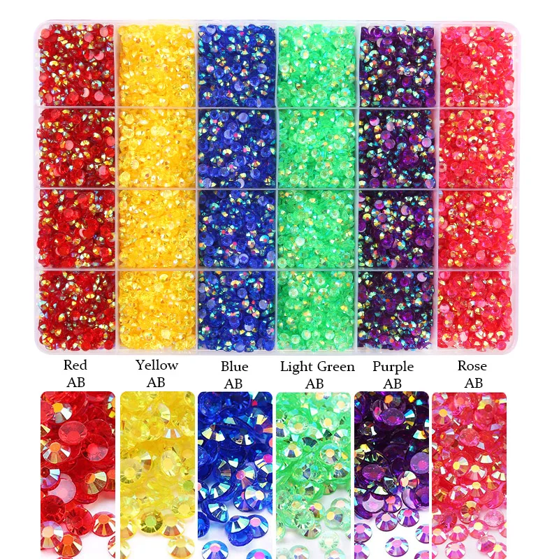 Embroidery Machines 19200pcs/box Resin Loose Rhinestone Rainbow Color AB Glue On Rhinestones for DIY Creative Design Decoration Crafts tailoring marker pencil Fabric & Sewing Supplies