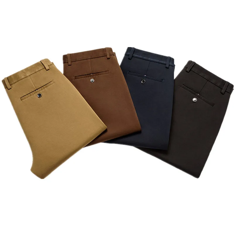 Men Pants Men's Fashion Classic Casual Loose Straight Trousers Mens Cotton Business Middle-aged Long pants Male Plus Size 28~42