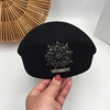 Japanese Korean version of autumn and winter new black wool beret painter hat pearl bright diamond lady stewardess hat female ► Photo 2/6