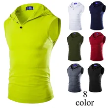 Fashion 8 New Style Color Men Hooded Elasticity Tank-top Slim Fit Render Vest
